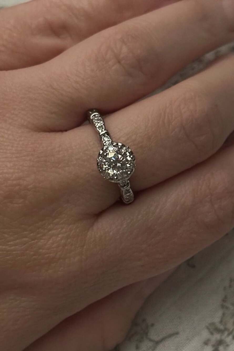 Moissanite 1.0ct Vintage Halo Engagement Ring Size 8 Silver